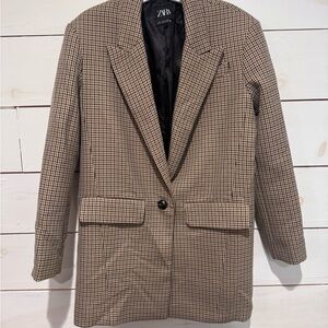 Zara Houndstooth Blazer in Brown and Black